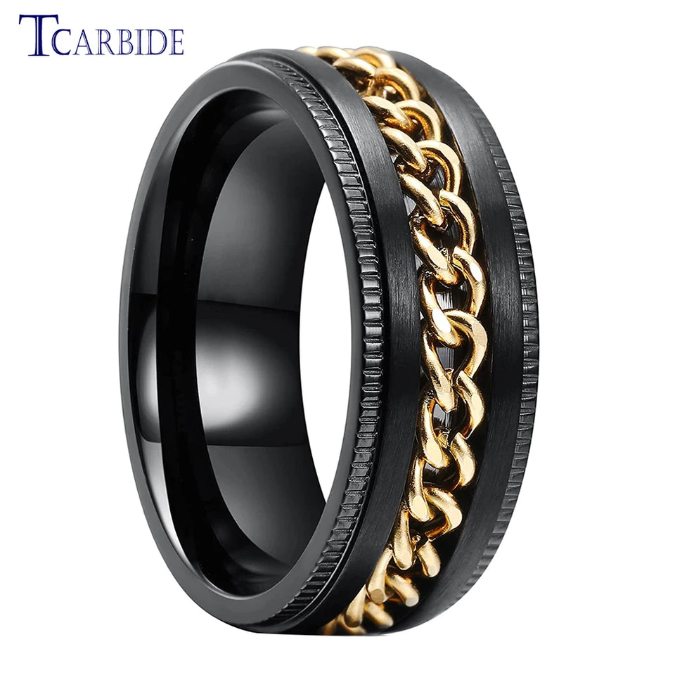 Dropshipping 8mm New Arrivals Men Women Stainless Steel Rotate Chain Ring Stepped Grooved Brushed Festival Fashion Gift Jewelry