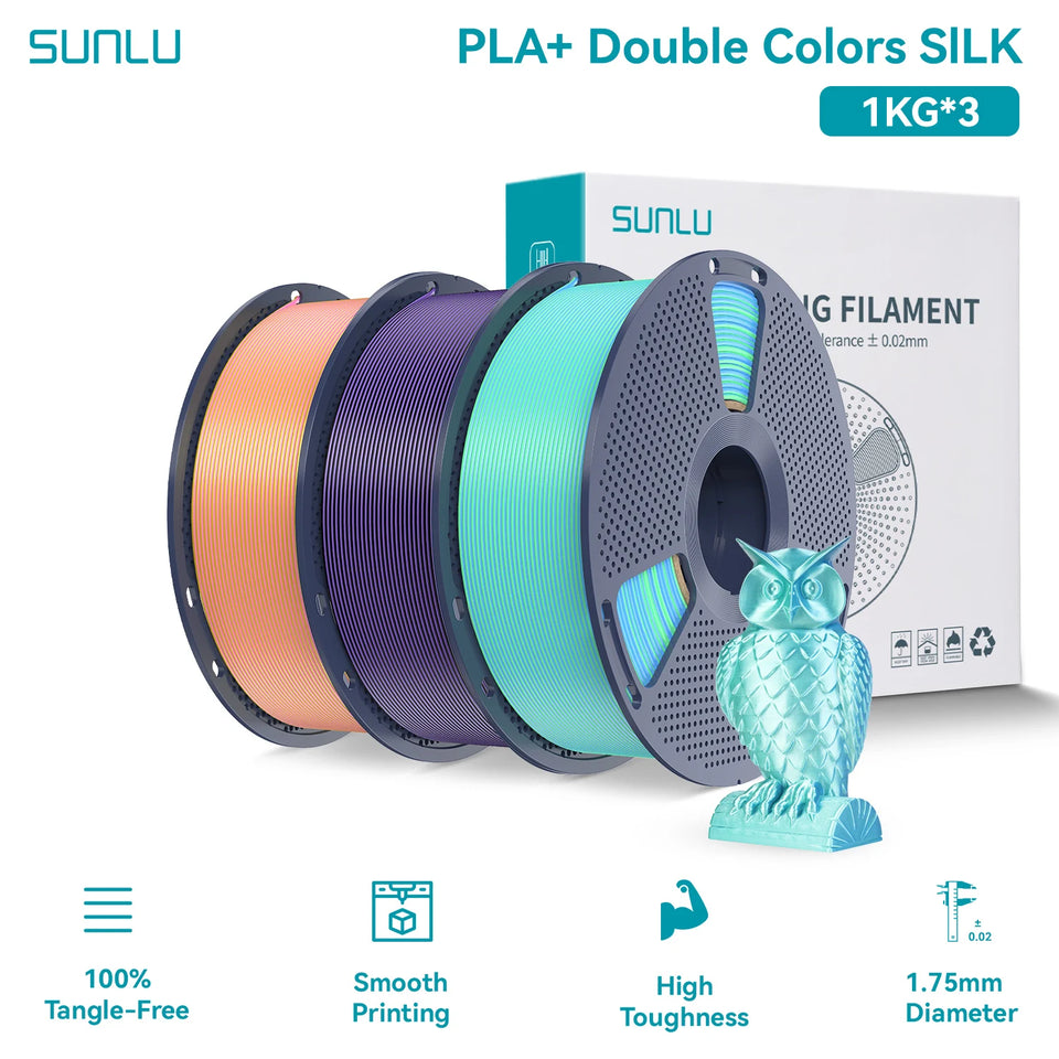SUNLU Silk PLA PLUS 3D Filament 1.75mm Double Colors Silk Textures Pla+ Gradient Colors Filament for Most FDM 3D Printer 3KG