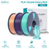 SUNLU Silk PLA PLUS 3D Filament 1.75mm Double Colors Silk Textures Pla+ Gradient Colors Filament for Most FDM 3D Printer 3KG
