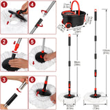 Spin Mop and Bucket Set with Wringer 360° Spinning, 4 Microfiber Mop Heads 61" Adjustable Handle Stainless Steel Floor Cleaner