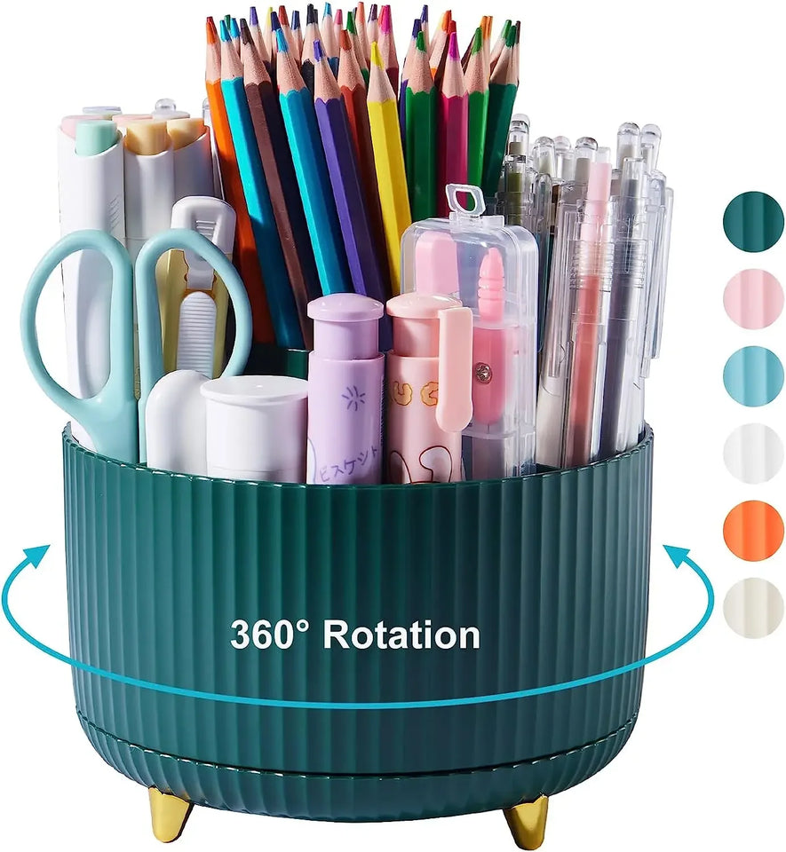 360 Degree Rotatable Pen Holder, 5 Slots Office Desk Organizer, Pencil Holder for Desk Multi-Functional Pencil Cup Desktop Stati