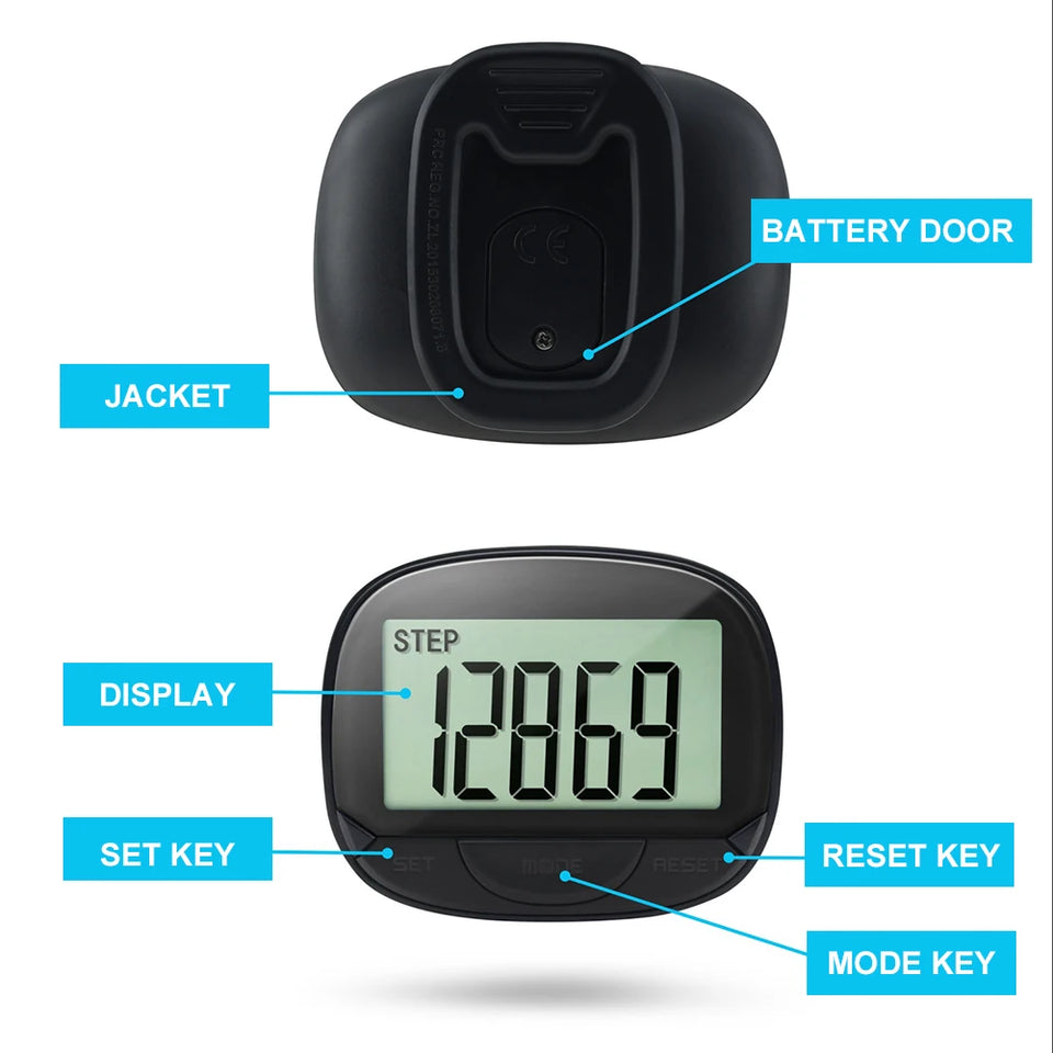 Clip-On Pedometer Electronic Pedometer Large Screen Simple Step Tracker Multifunctional for Adults Seniors Dog