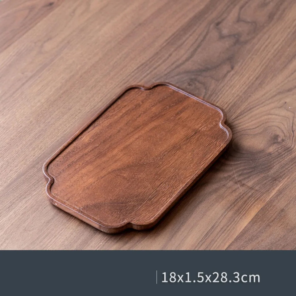Retro Walnut Tea Tray Wooden Round Serving Platter Tray Leaf Storage Wooden Tea Tray Plate Tea
