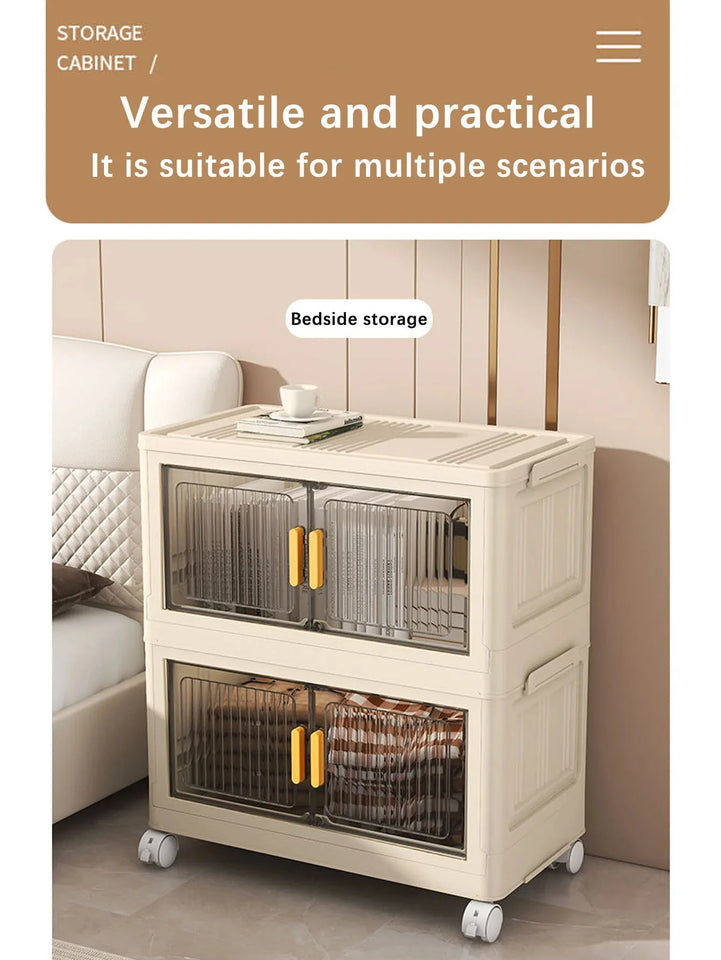 Collapsible Sturdy Storage Cabinet with Drawers and Wheels - Roomy Multi-purpose PP Organizer - Durable Storage Shelf