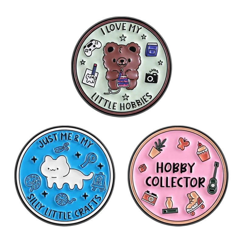 2-6pcs/set Hobby Collection Enamel Pins Reading Book Iced Coffee Knit Brooch Hiking Badges Music Korean Girls Band Jewelry