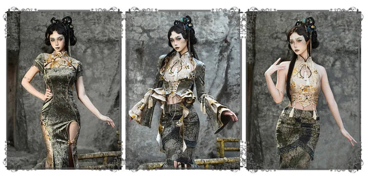 Blood Supply Original New Chinese Cheongsam Slim Dress Tie Tassel Jacquard Tunic Waist Sheath Long Trumpet Dresses Festival