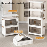 4 Tier Folding Storage Boxes with Doors & Wheels Plastic Storage Containers Foldable Organization for Living Room Bedroom Office
