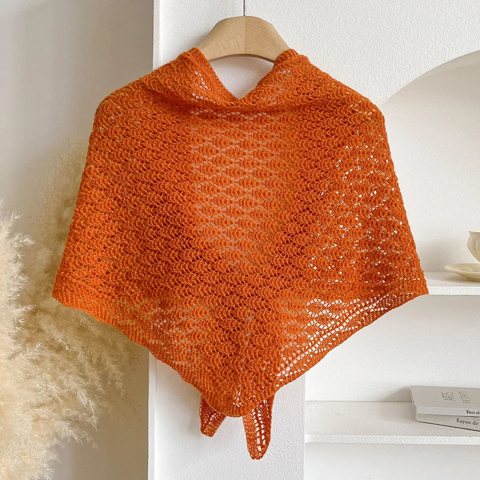 Korean Hollow Out Knitted Shawl Summer Air Conditioning Fake Collar Neck Guard Knit Thin Knotted Cape Shoulder Scarf For Women
