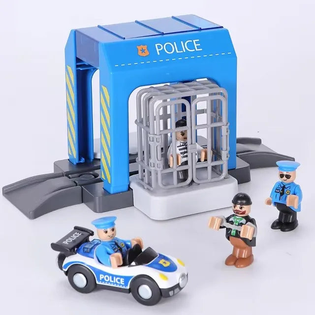 Set Police Thief Catching Building Block Suit Compatible With Wooden Train Track Plastic Police Station Children's Toys Gifts