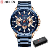 CURREN 8363 Casual Sport Chronograph Men's Watches Stainless Steel Band Wristwatch Big Dial Quartz Clock with Luminous Pointers