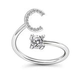 LATS Zircon Initial A-Z Letter Rings for Women Girl Adjustable Opening Ring Name Alphabet Female Wedding Fashion Jewelry Gift
