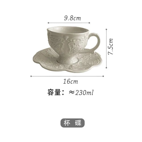 Ceramic European Style Tea Set French Relief Butterfly Flower Palace Pot Black Tea Cup Afternoon Tea Coffee Cup and Plate