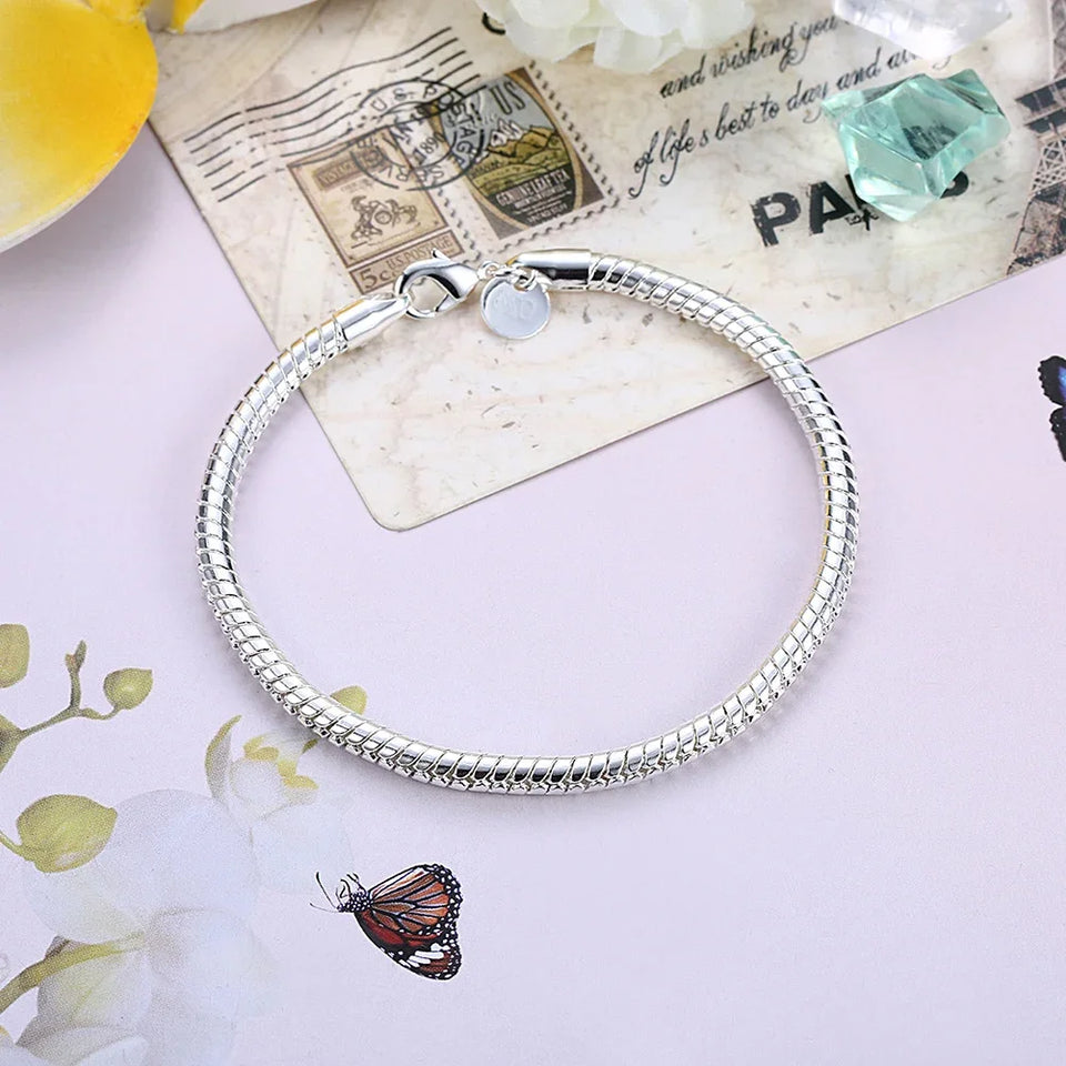 Hot new 925 Sterling Silver Bracelets for women men 4MM snake bone chain Wedding party Gifts high quality Fashion Jewelry Fine