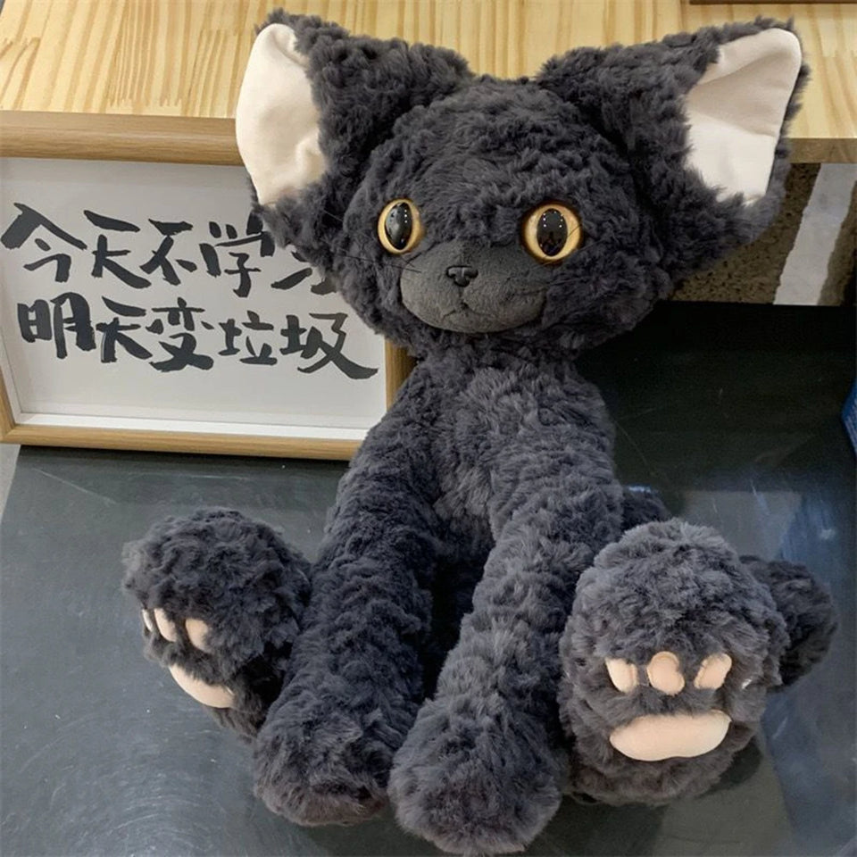 50CM Black German Cat Plush Toy Black And White Kawaii Small Curly Soft Accompany Doll To Send Children Birthday Christmas Gift