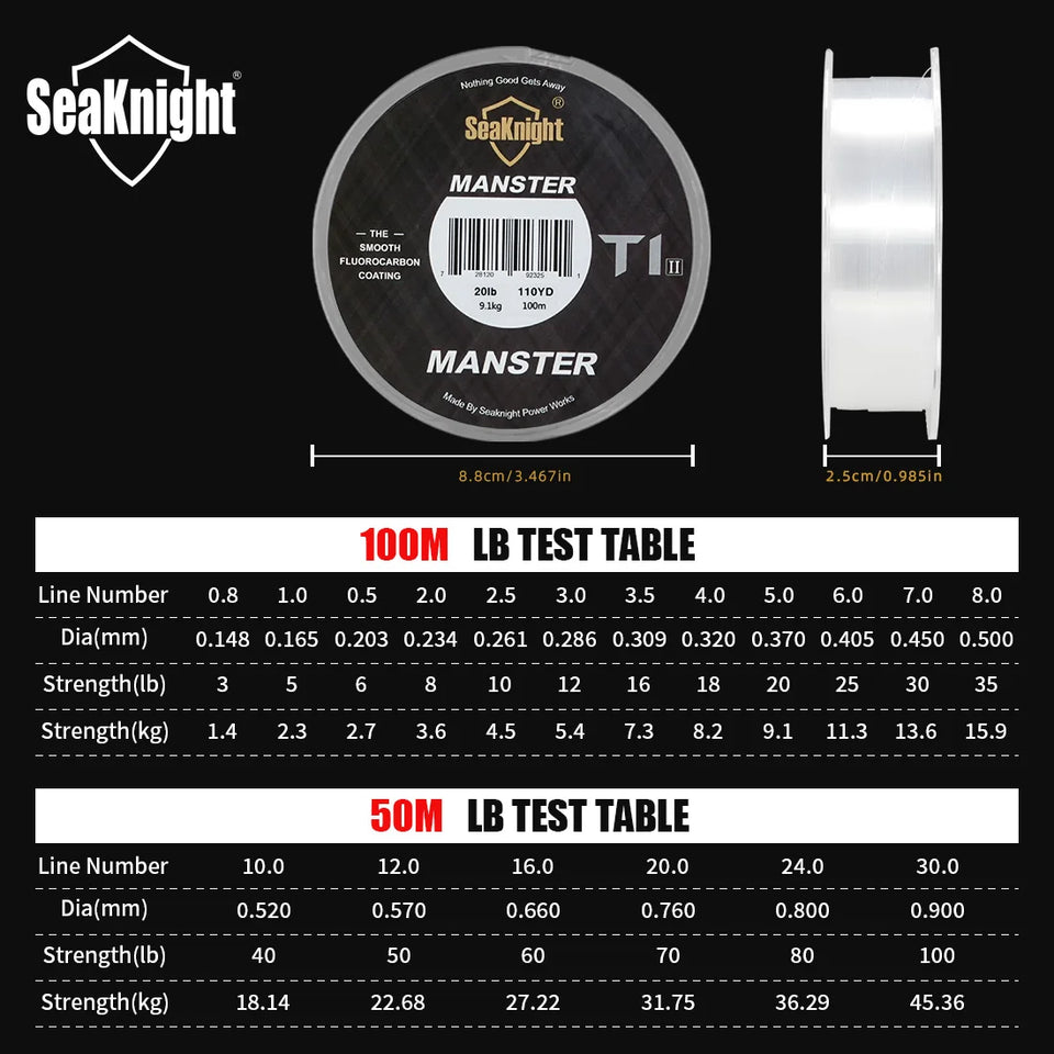 SeaKnight Brand T1II Fluorocarbon Coating Nylon Fishing Line 100M Leader Sinking Monofilament Smooth Carp Fishing Line