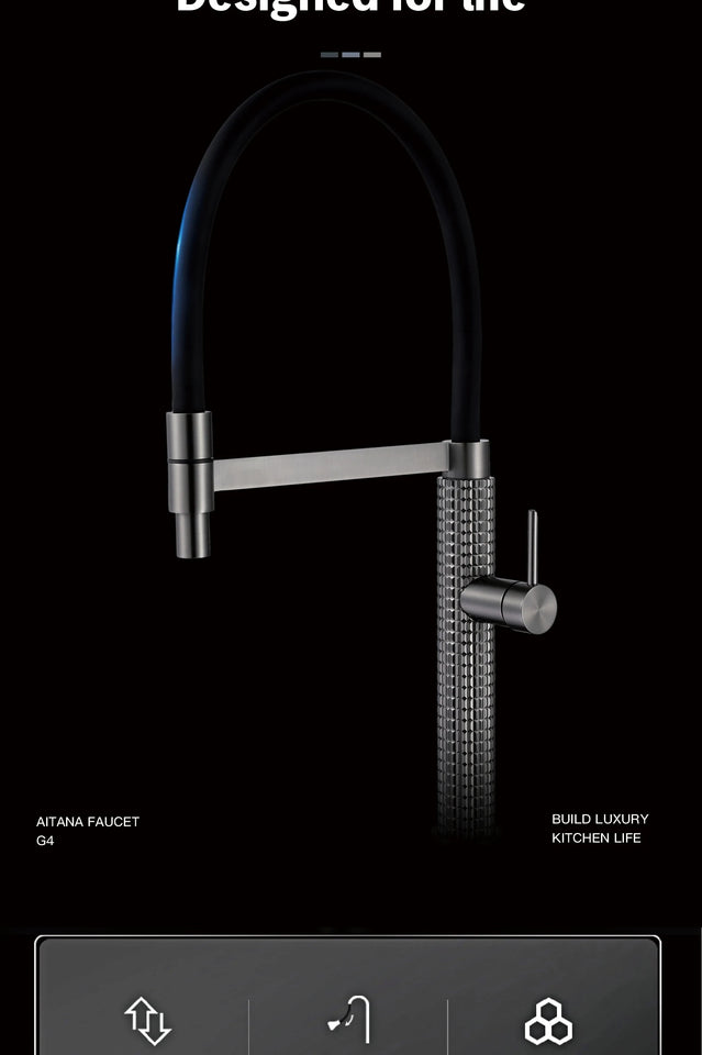 AITANA gun gray luxury brass kitchen faucet single handle cold and hot dual control modern design simple black sink faucet
