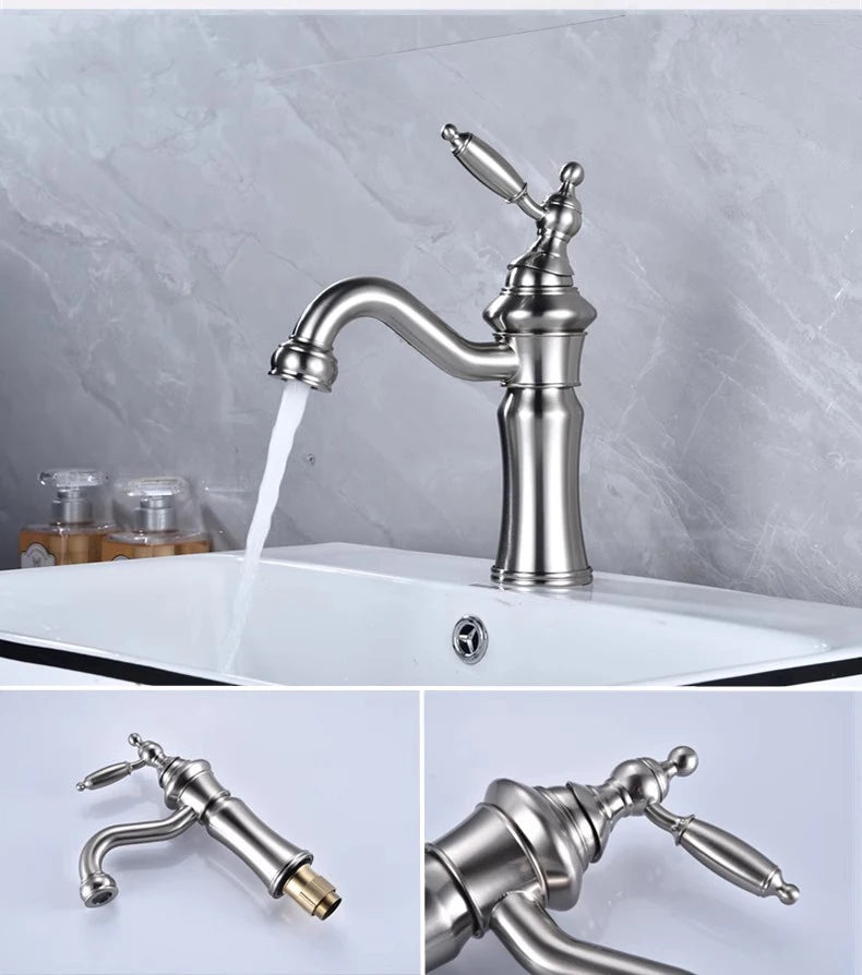 Chrome Basin Faucet Brass Black 360° rotatable basin faucet European-style Hot and Cold mixing faucet Brushed