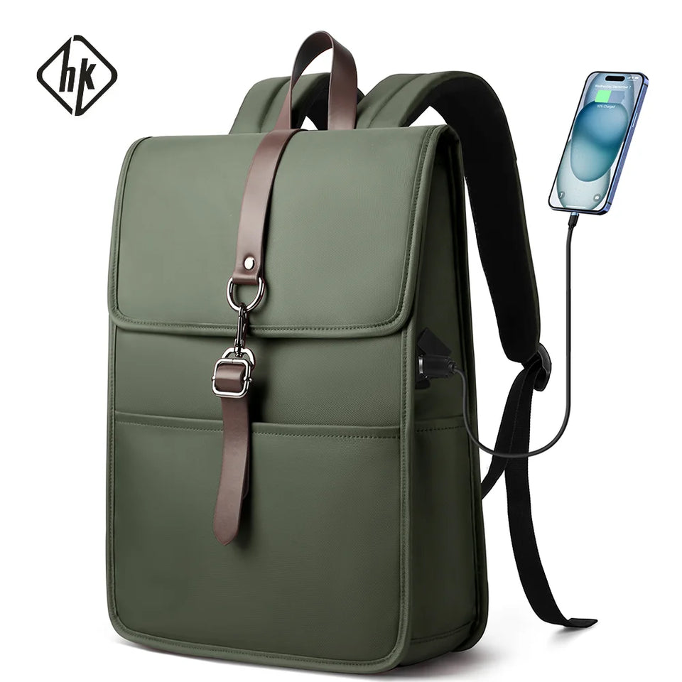 HK Men's Fashion 15.6" Laptop Backpack Waterproof Work Backpacks Teenage Student Charging Travel Shoulder Bag Women's Backpack