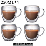 150/250/350/450ml Heat Resistant Double Wall Coffee Cup Transparent Glass Whiskey Tea Milk Cups Cold Beverage Wine Mug Drinkware