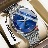 POEDAGAR Luxury Man Clock Waterproof Luminous Week Date Fashion Men's Wristwatch Stainless Steel Business Quartz Watches For Men