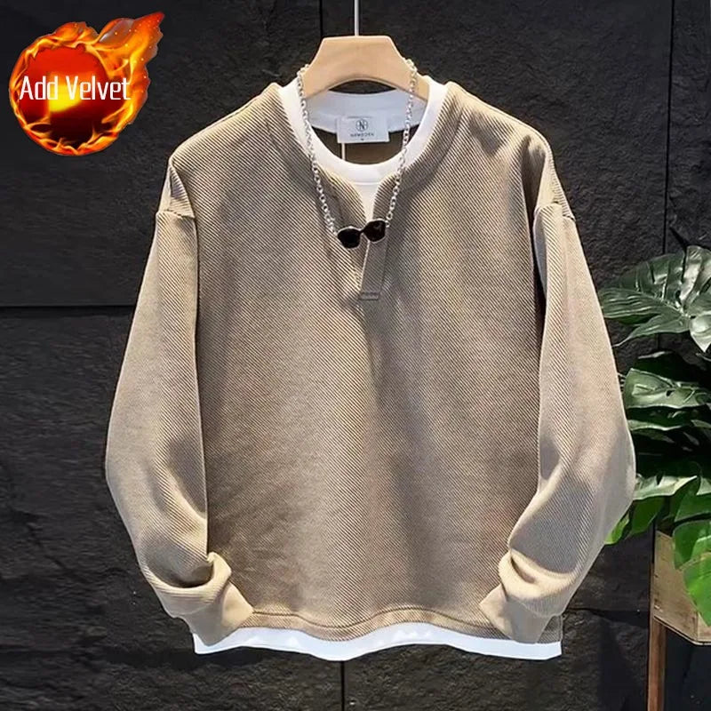 Male Sweatshirt No Logo Overfit Y2k Vintage Loose Clothing Deals Welcome Deal Cheap Luxury Cotton Men's Pullover Fake Two Piece