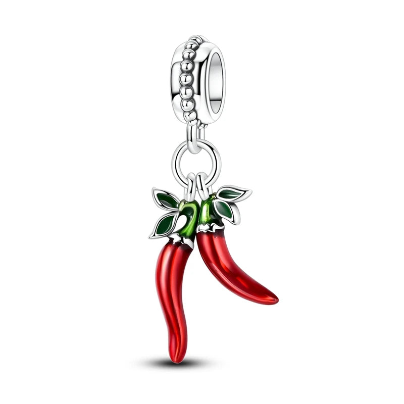 Red Series 925 Sterling Silver Koi Firecracker Dragon Heart Mushroom Coffee Machine Charm Fit DIY Bracelet Necklace Niche Gifts