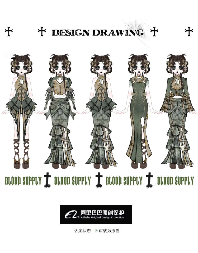 Blood Supply Original New Chinese Cheongsam Slim Dress Tie Tassel Jacquard Tunic Waist Sheath Long Trumpet Dresses Festival