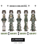 Blood Supply Original New Chinese Cheongsam Slim Dress Tie Tassel Jacquard Tunic Waist Sheath Long Trumpet Dresses Festival