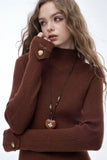 ELFSACK 2025 Winter New Arrivals Elegant Minimalist Classic Slim Fit Half High Neck Solid Gold Button Cuff Knit Sweater For Wome