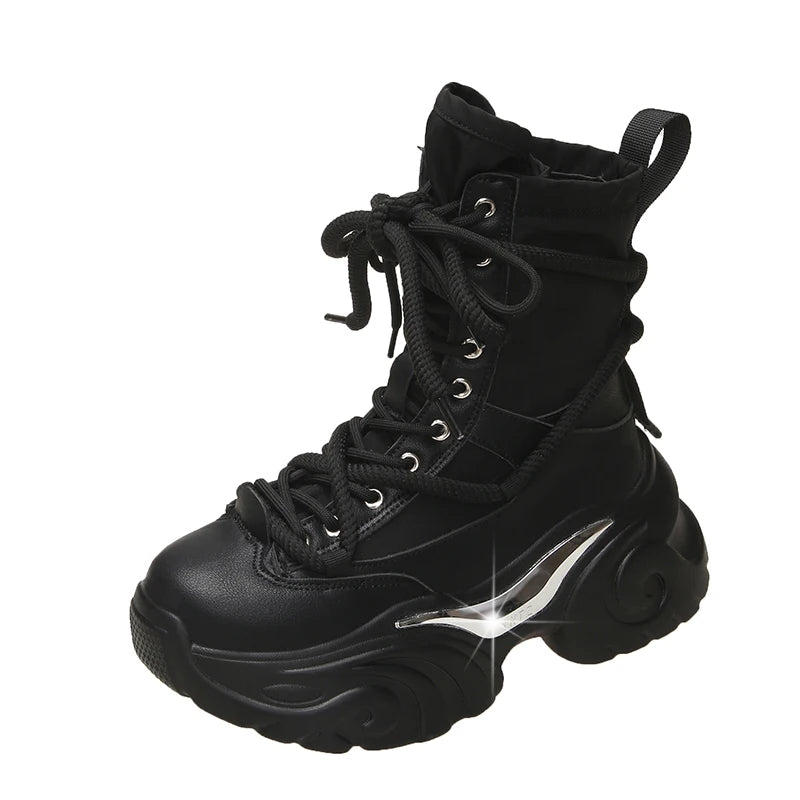 Women Ankle Boots Autumn Chunky Shoes Woman High Platform Breathable Sneakers 7.5CM Thick Sole Wedges Motorcycles Boots Winter