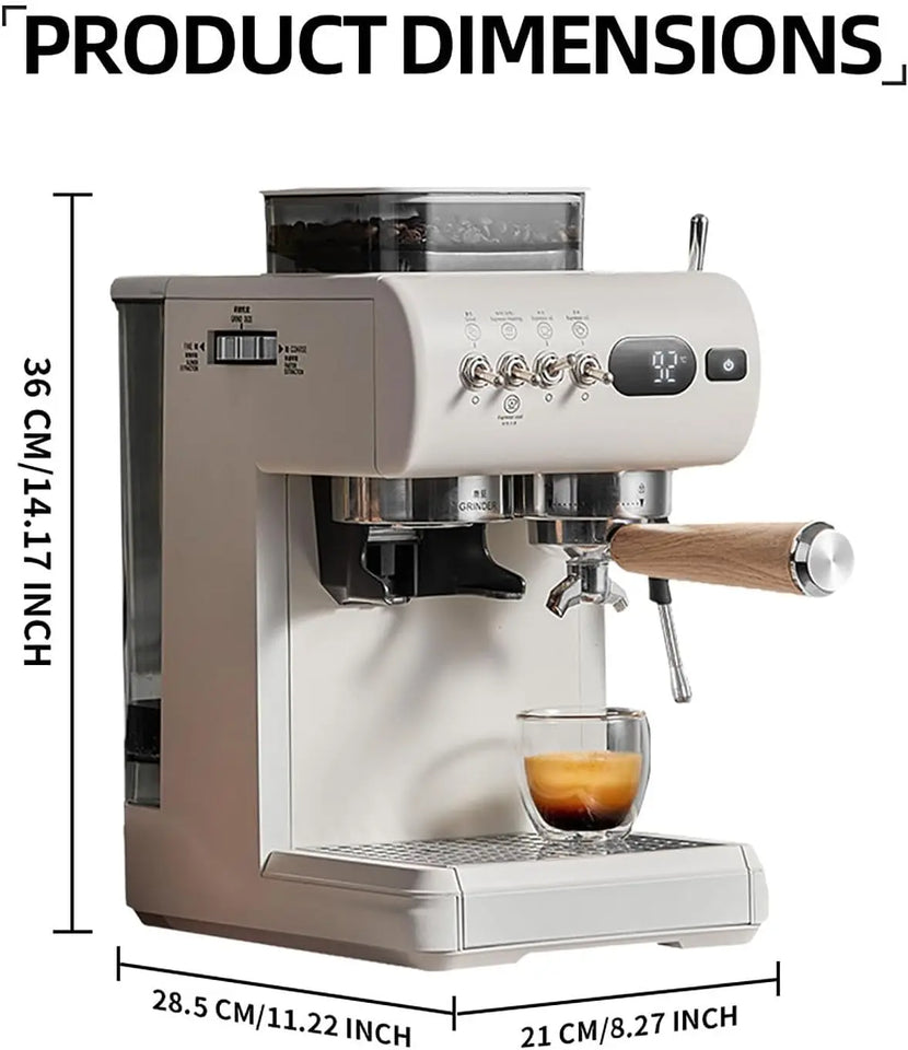 Home Coffee Machine | 1.8L Tank | 9-20 Bar | 20 Grind Levels | Hot & Cold Extract | Espresso/Cappuccino | Milk Frother