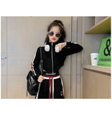 Spring Autumn Girl Striped Cropped Full Zip Sweatshirt+Loose Drawstring Sweatpant Set School Kids Tracksuit Child Outfit 3-16Yrs