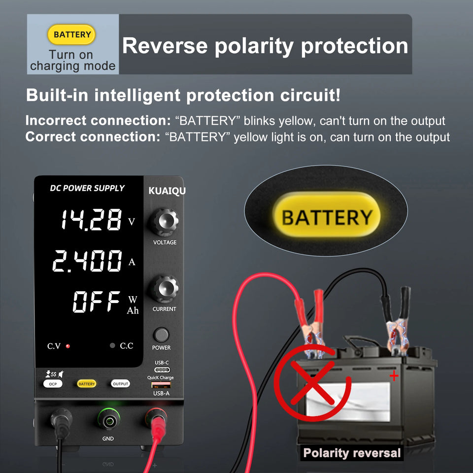 Adjustable DC Power Supply 30V 5A 10A,Bench Power Supply,24V 36V 48V 72V Battery Charging,Reverse Polarity Protection,Activate