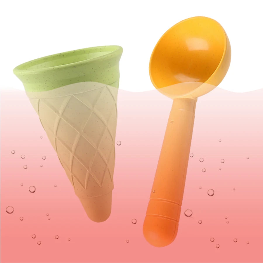 Children Play House Toy Beach Ice Cream Tube Digging Spoon Set Material of wheat straw  Ice Cream Cup Beach Toy