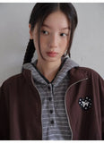 Onalippa Girl Style Hooded Sweatshirt Spring Autumn New College Women Clothing Gray White Striped Long Sleeved T-shirt Base