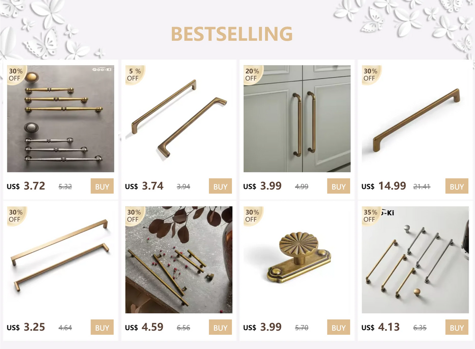 Goo-Ki Brushed Brass Cabinet Handle Antique Three-dimensional Finger Pulls Wardrobe Drawer Long Handle Nickel Drawer Pulls