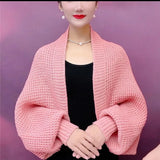 Spring Autumn Fashion Hollow Out Knitted Shawl New Long Sleeve Soft Mesh Cardigan Sweater Loose Elegant Female Knitted Cape