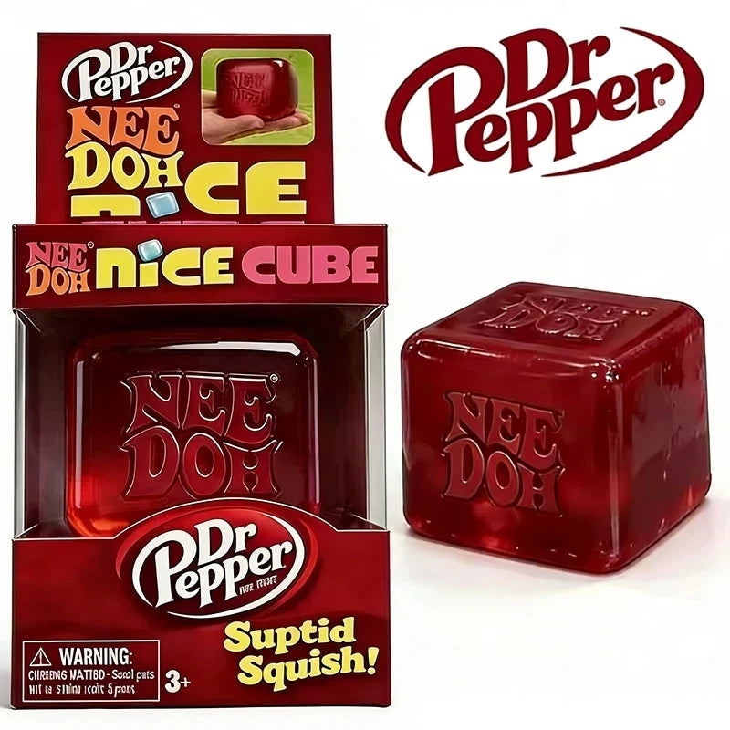 =# Dr Pepper x NeeDoh Nice Cube Squishy Stress Relief Toy, Soft Squeeze Fidget Cube for Kids Adults Anxiety Relief Sensory Toy