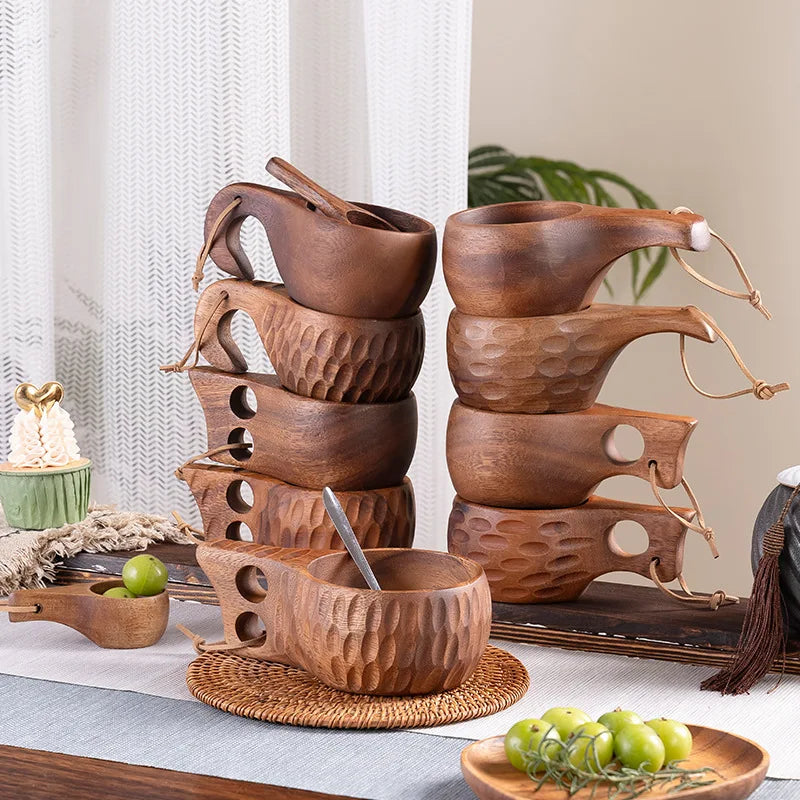 (1pcs) Creative Small Wooden Milk Cup 6/8oz 180-240ml Finland Wooden Coffee Cup