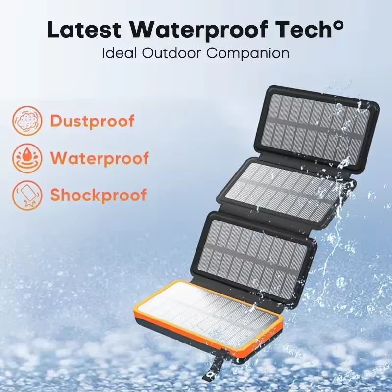 50000mAh Portable Solar Power Bank Fast Charging USB-C/USB-A for IOS Android Outdoor Large Capacity Charger