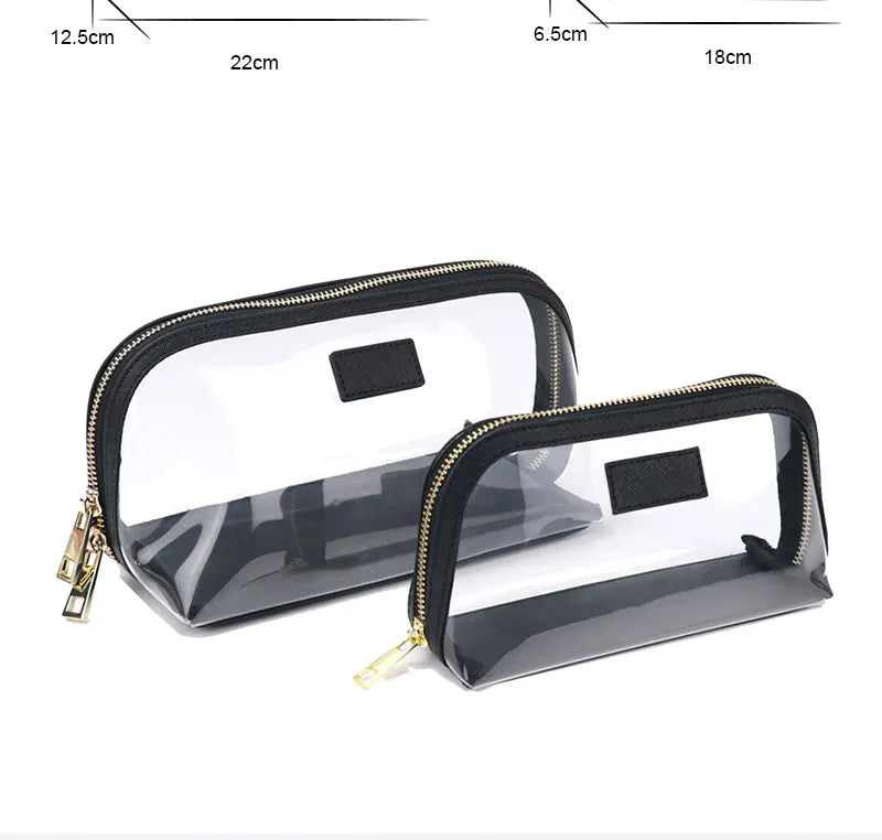 Custom Genuine Leather Travel Cosmetic Bag Set Waterproof Makeup Brush Storage Bag Portable Transparent PVC TPU Cosmetic Bag