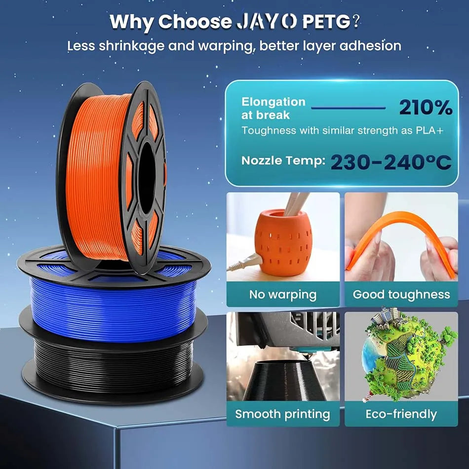 JAYO PLA /PLA Matte /ABS/PETG/PLA Plus 3D Printer Filament 5KG/Roll 1.75mm 3D Filament Large Spool Neatly Wound Filament