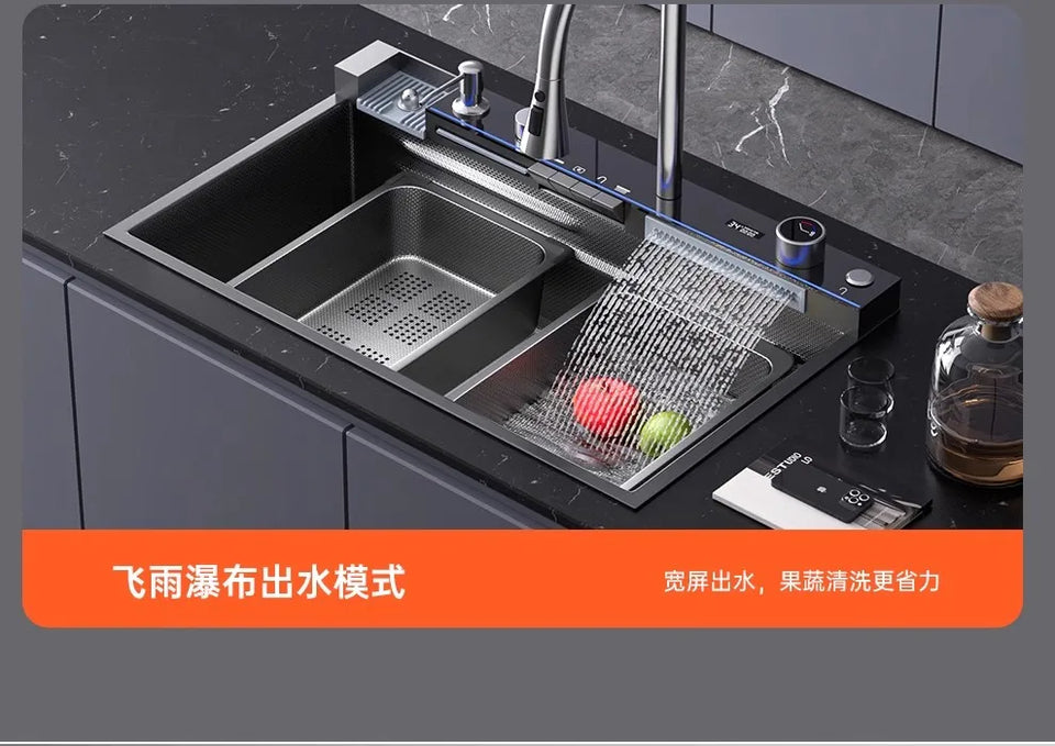 304 Stainless Steel Kitchen Sink, Large Single Sink, Thickened Whale Relief, Digital Display, Washbasin, Washbasin