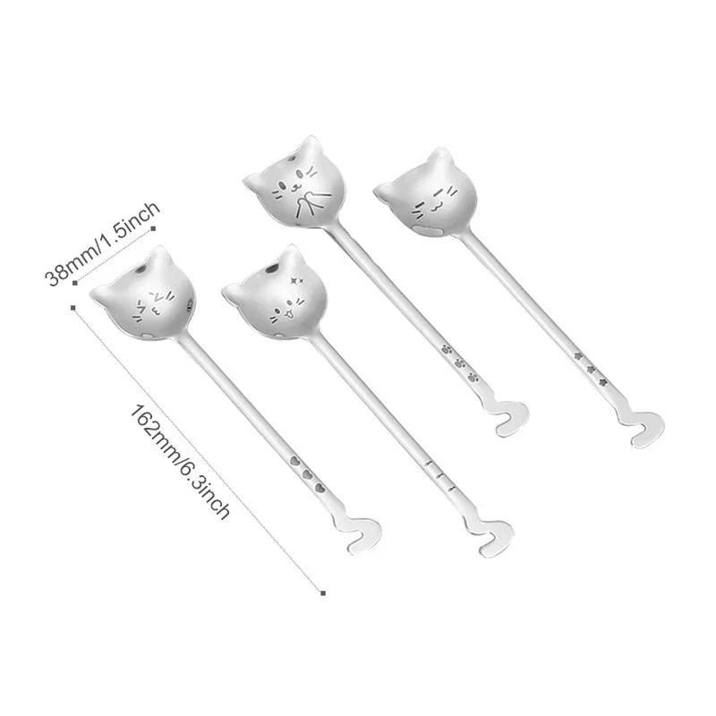 Funny Cat Spoons Cute Cartoon Meow Teaspoons for Coffee Dessert Cake Long Tail Spoon Birthday Gift Kitchen Tableware Accessories