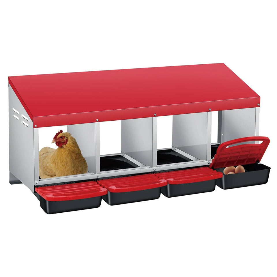 Multi-Compartment Metal Chicken Nesting Box Automatic Roll-Out Egg Collection Waterproof Steel Laying Box for Hens Ducks Rabbits