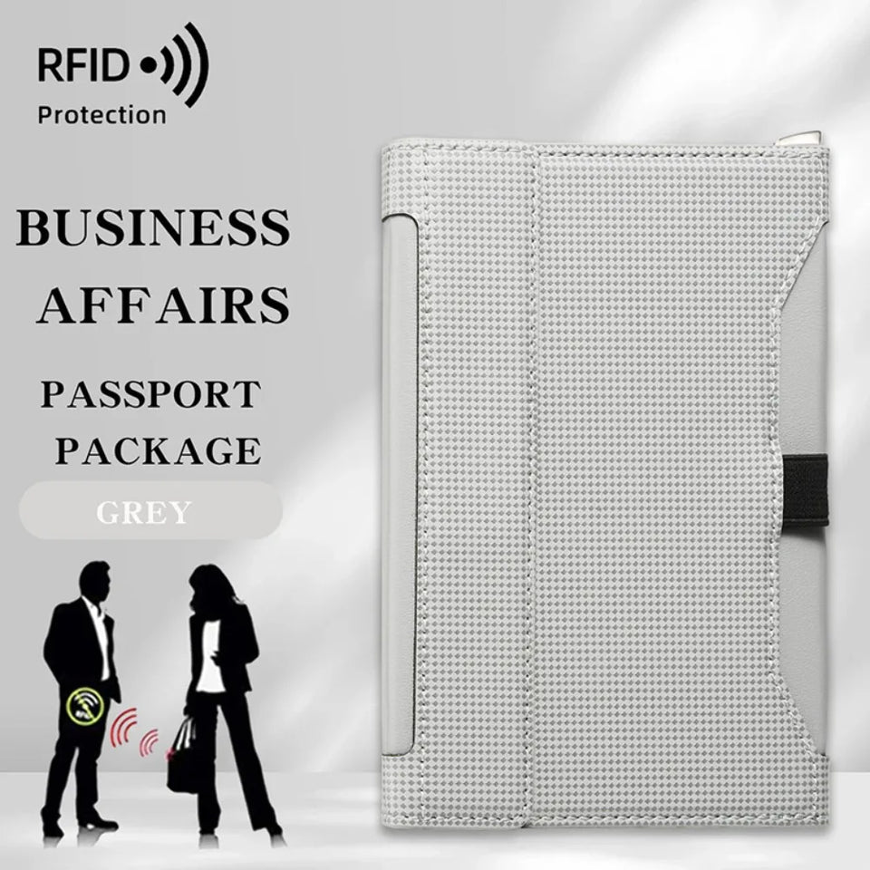 New Solid Color Passport Holder RFID Blocking Ticket Slot Clip Protective Cover Protector Leather Travel Card Bag