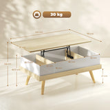 Homcom Liftable Coffee Table with 3 Hidden Storage Compartments and Wooden Legs 100X79X54 cm Natural and White