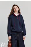 TOYOUTH Women Hoodies Sweatshirt 2025 Autumn New Contrasting Color Embroidery Splicing Hooded Pullover Tops