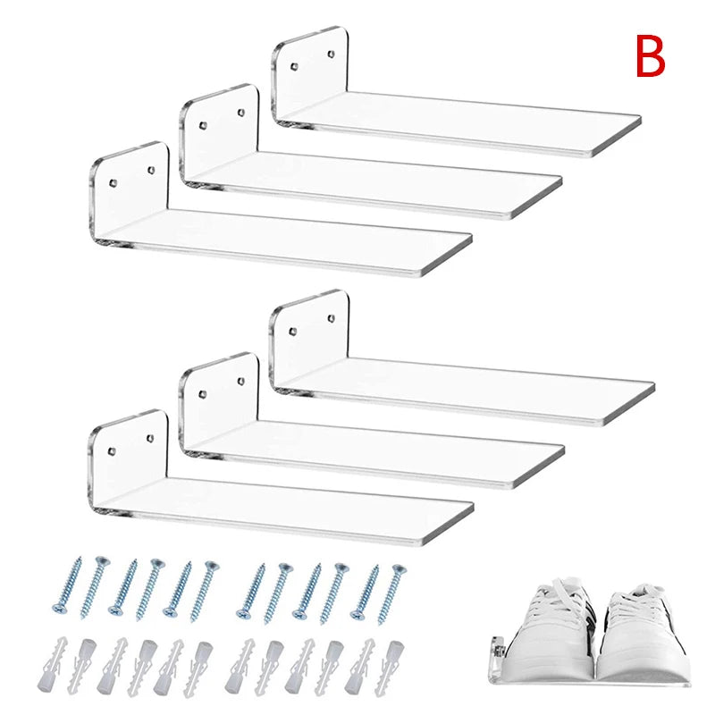 6Pcs Clear Floating Sneaker Shelves Wall Mounted Shoe Display Stand Transparent Shoe Racks For Bedroom Living Room