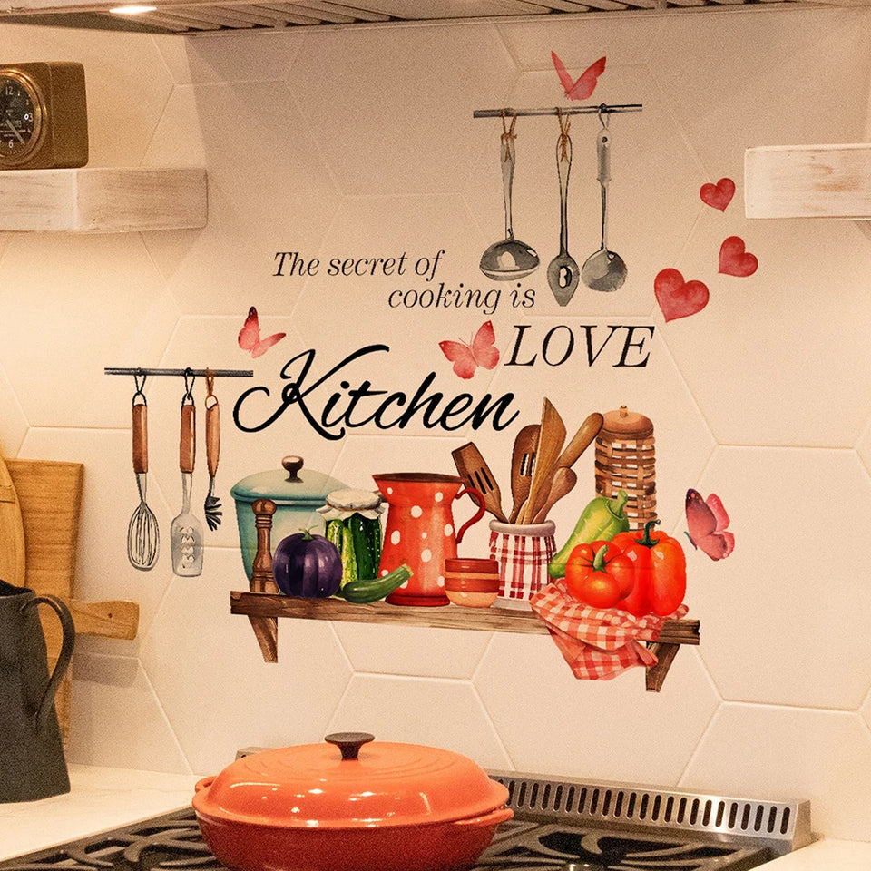 Restaurant Title Kitchen Wall Stickers Fun Design Cook Utensils Home Decoration Restaurant Description Features